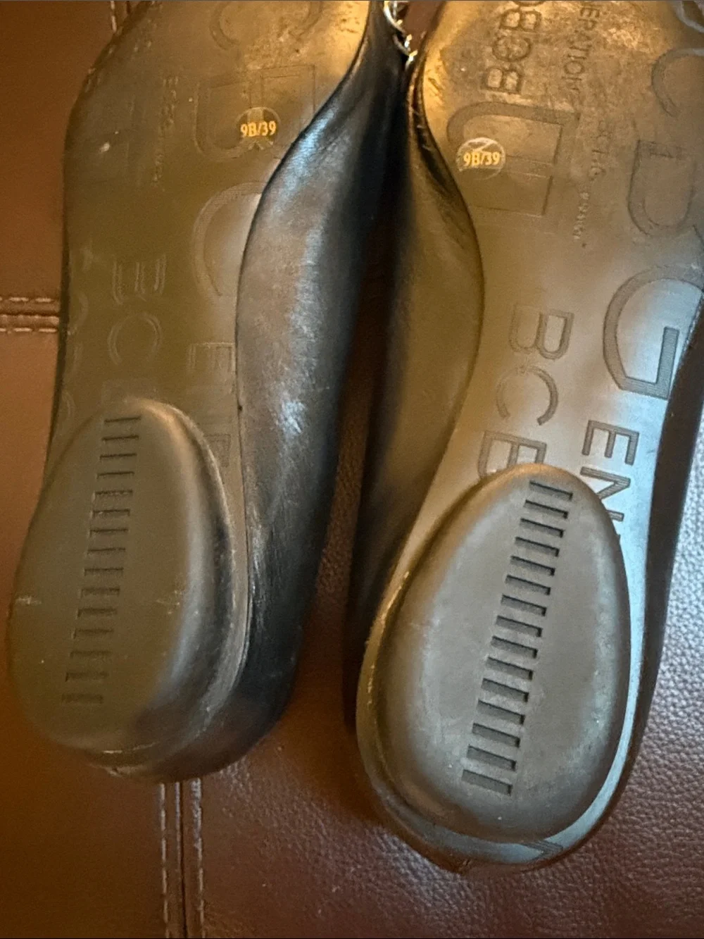 BCBG generation black peep toe flats